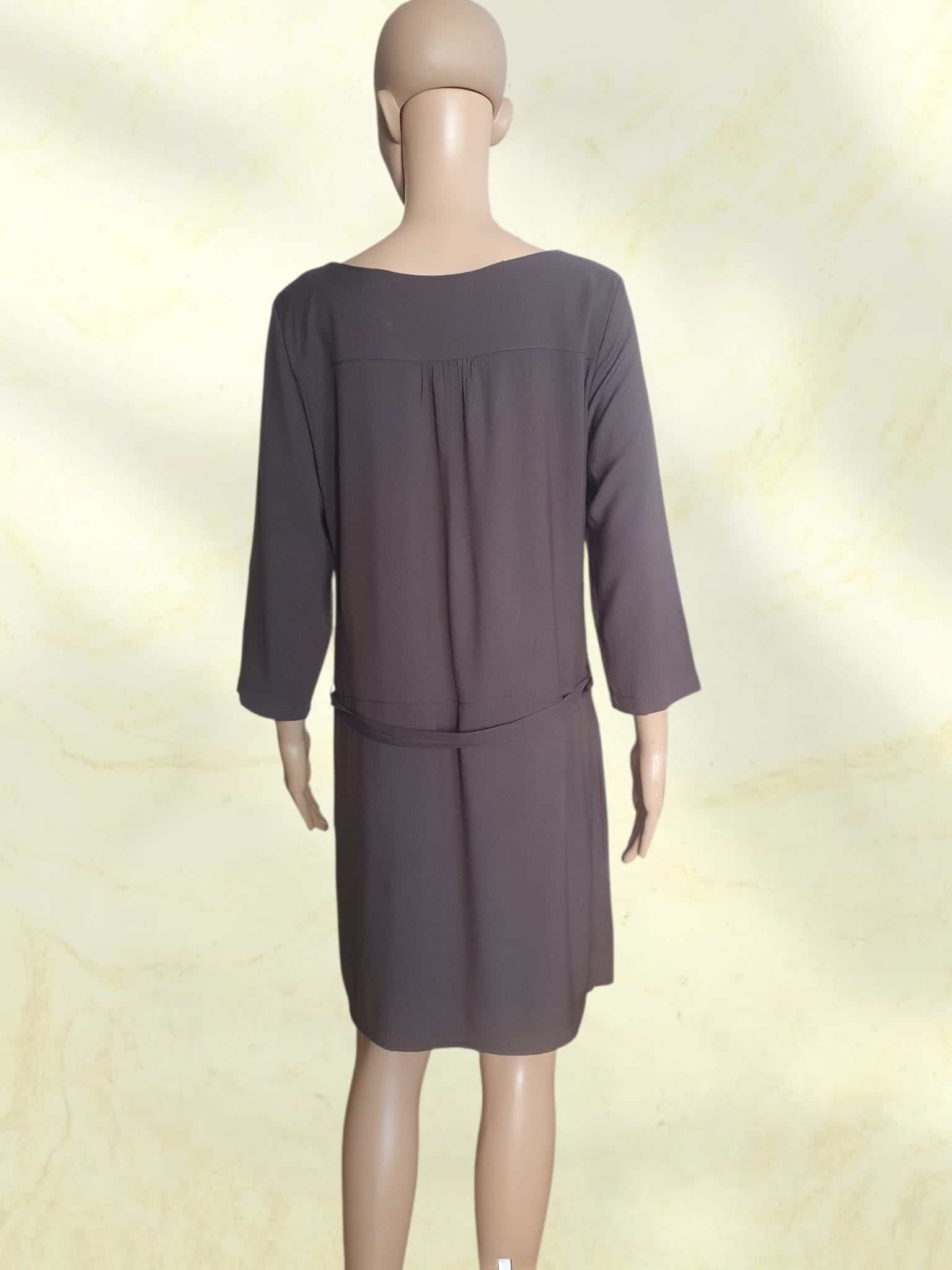 Robe Courte Marron Glacé Foncé Camaïeu – Style Tunique à Plastron Perlé T38