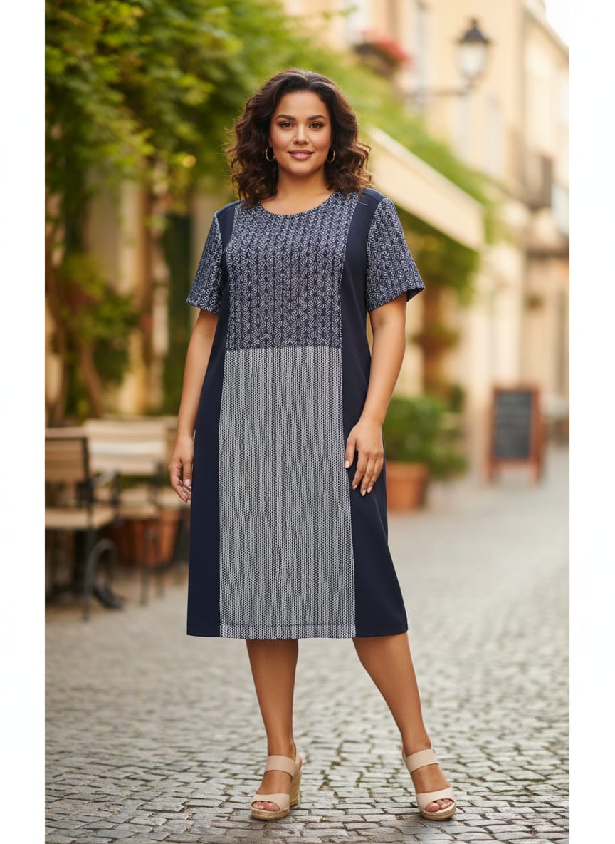 Robe droite Diane Laury- Marine & Graphique- Taille 44