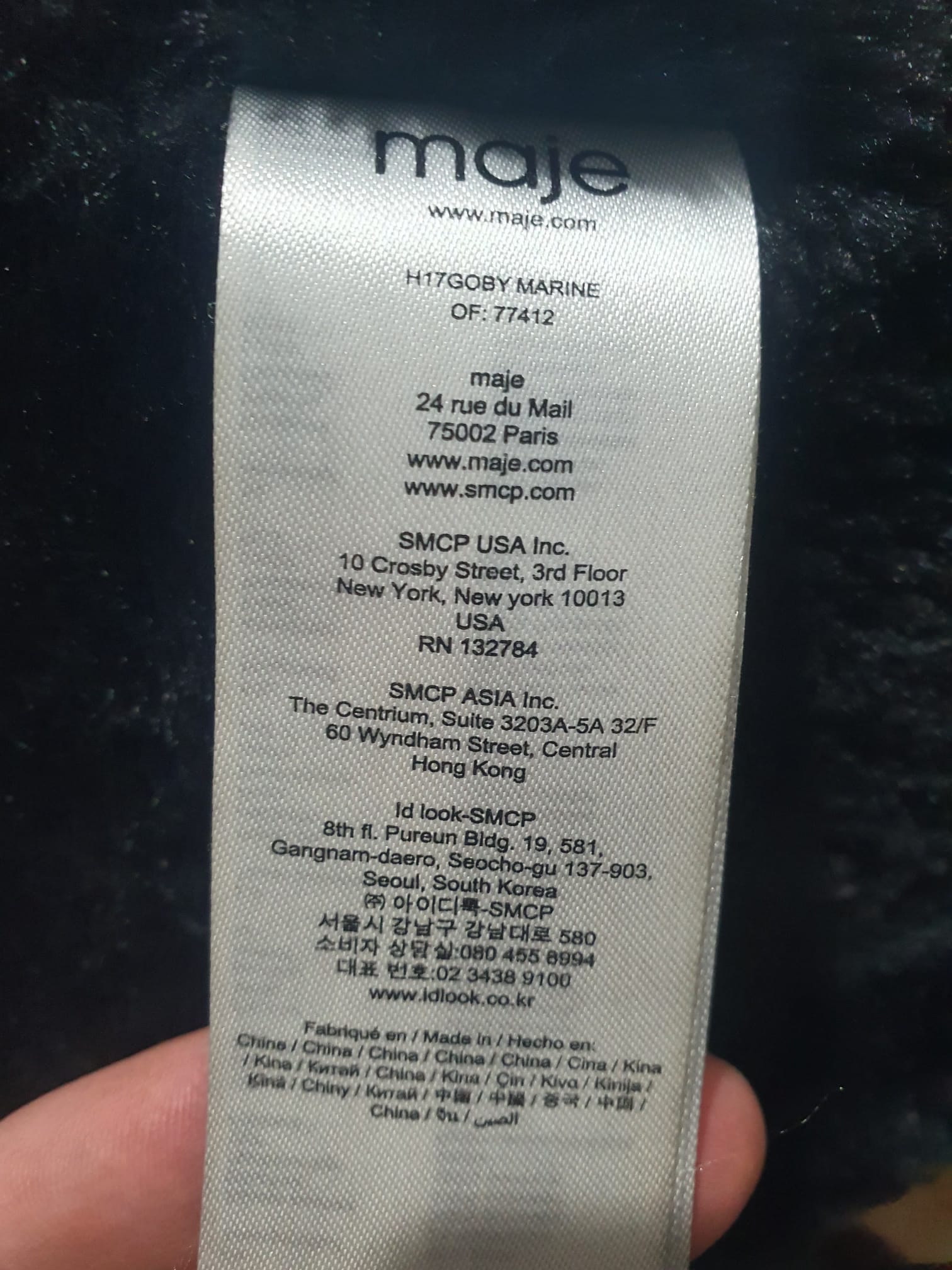 Parka Maje "GOBY"- Bleu Marine- Fourrure & Cuir- Taille 36