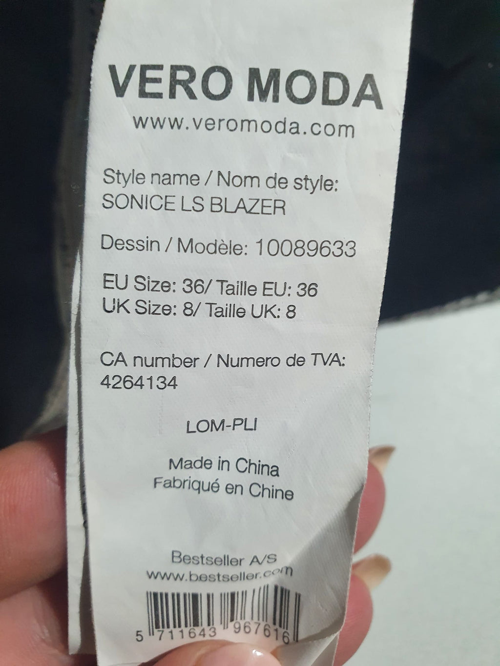 Veste Blazer Femme Vero Moda "Sonice" – Noir & Blanc Chiné | Taille S / 36
