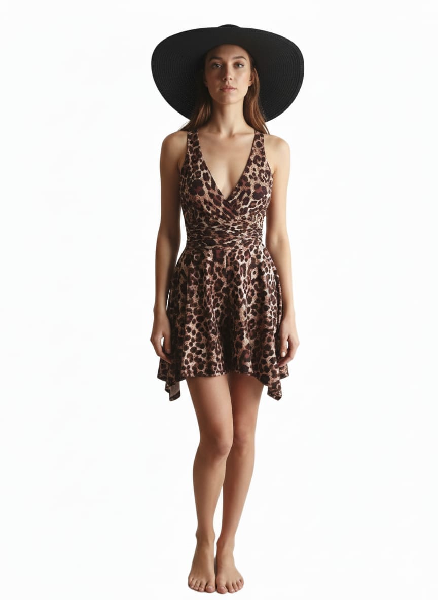 Combishort léopard,  aspect robe d'été 
