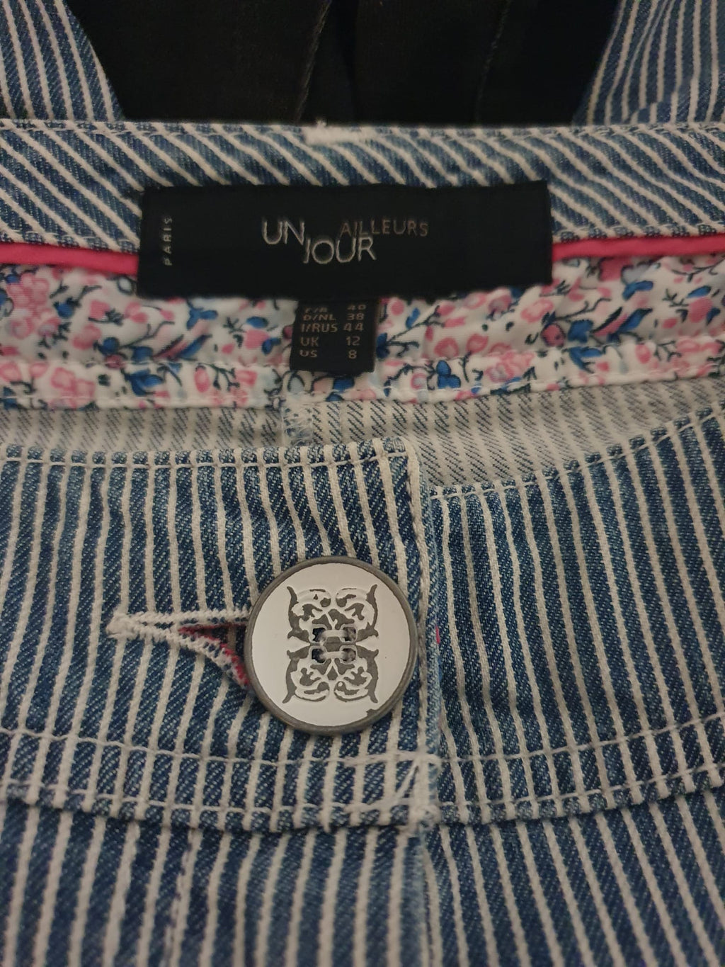 Pantalon 7/8ème Rayé Bleu et Blanc - Un Jour Ailleurs (Taille 40)