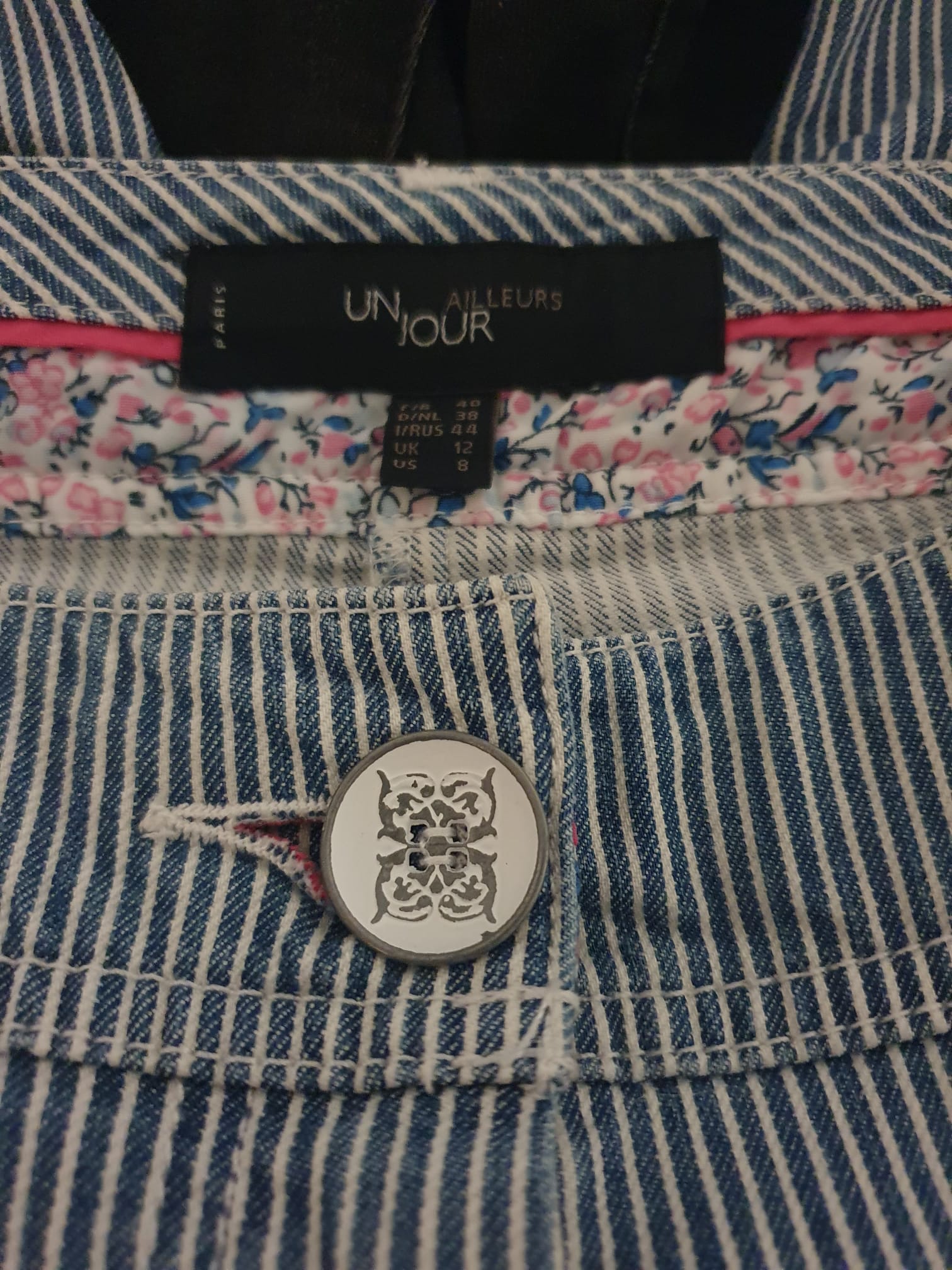 Pantalon 7/8ème Rayé Bleu et Blanc - Un Jour Ailleurs (Taille 40)