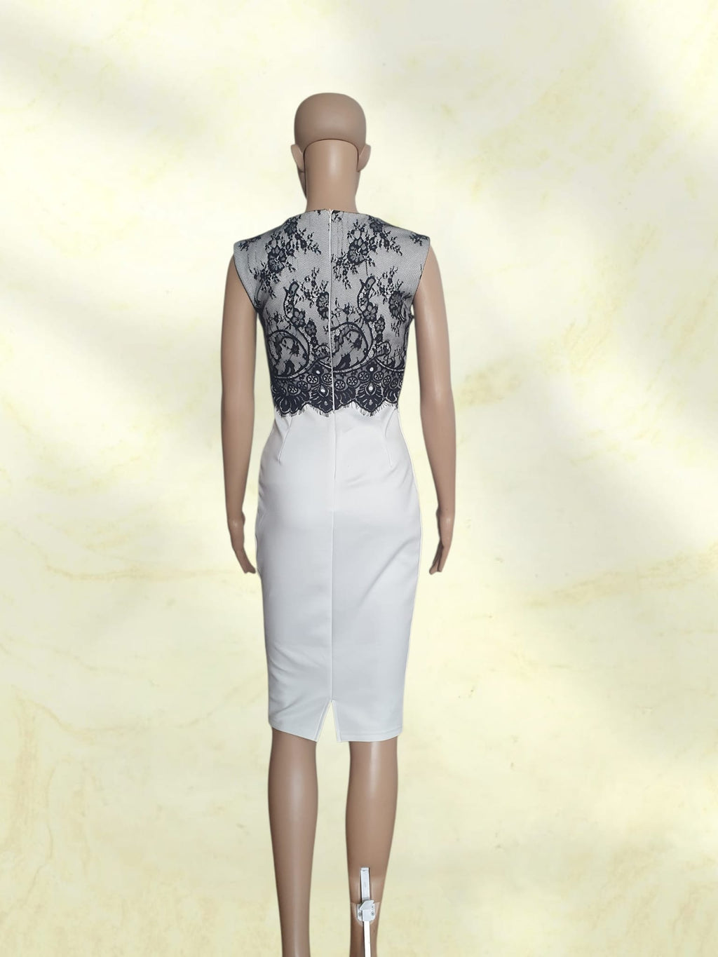 Robe Fourreau Bicolore Chic - Dentelle Noire & Jupe Crayon Blanche | AX Paris - T34