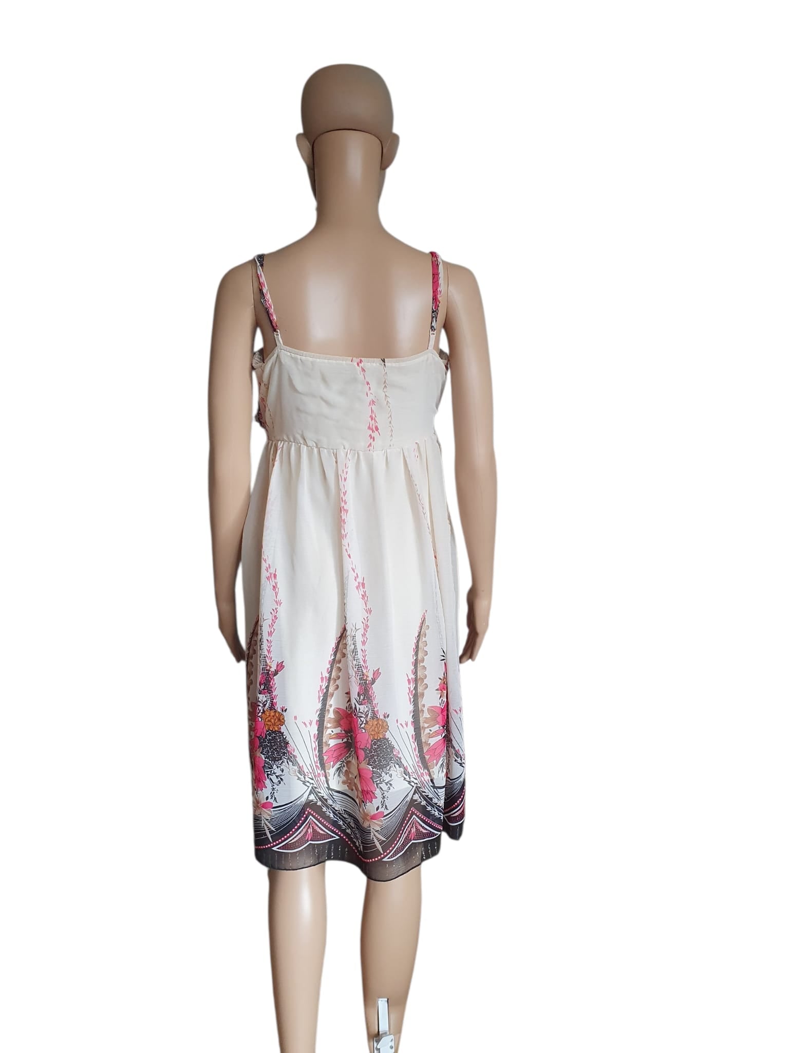 Robe d'Été Bohème en Soie Véritable – Imprimé Floral Rose & Crème Taille M