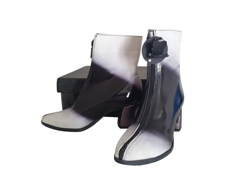 Bottines Papucei Ghost – Cuir Verni Noir, Reflets Violets & Cuir Brut – Pointure 37