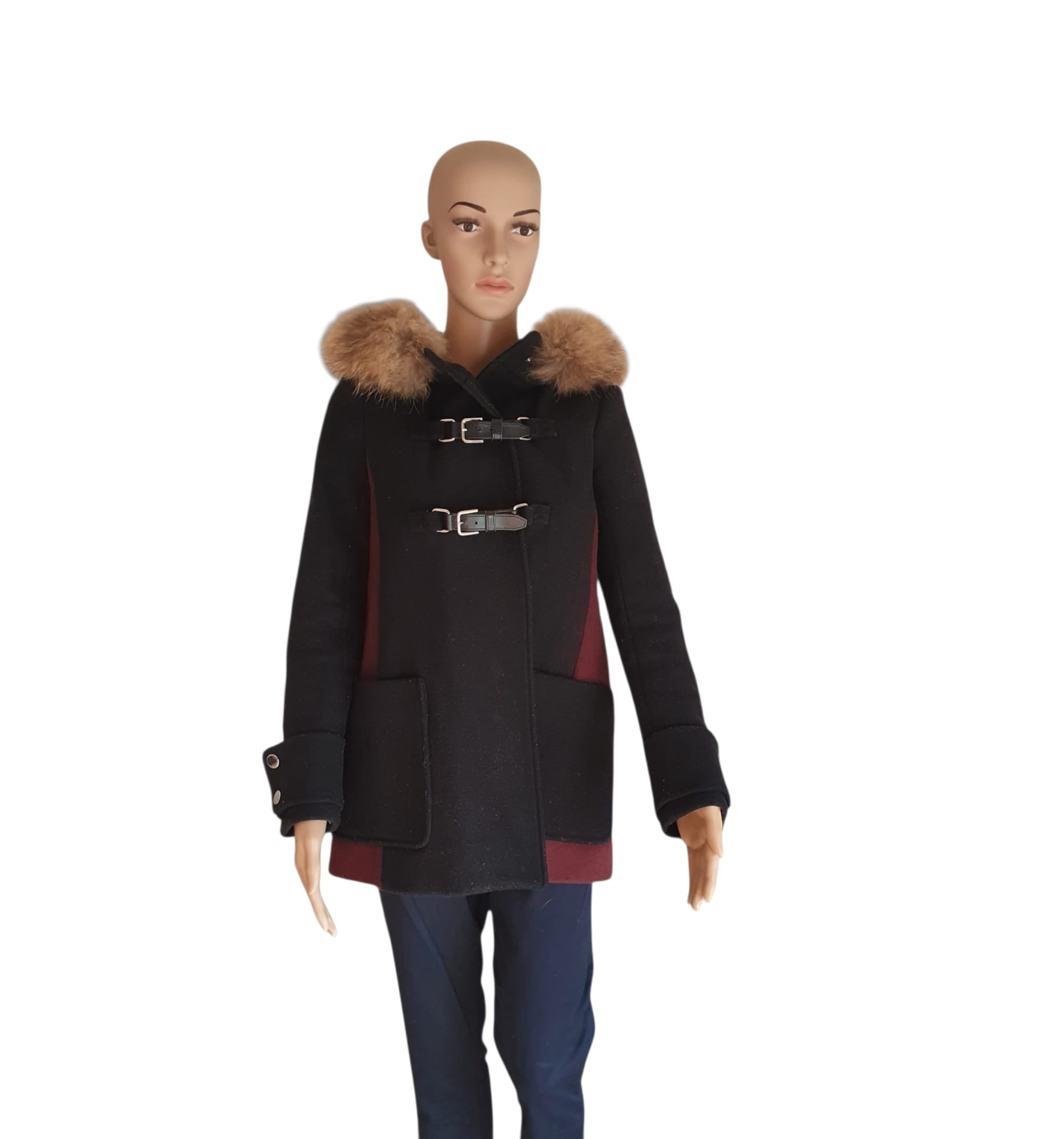 Duffle-Coat Maje "Ganxia"- Laine et Fourrure- Taille 36