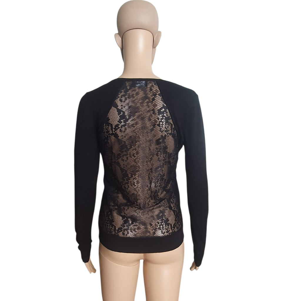 Pull Noir  Kookaï – Dos Dentelle Effet Python & Transparence Chic - T36