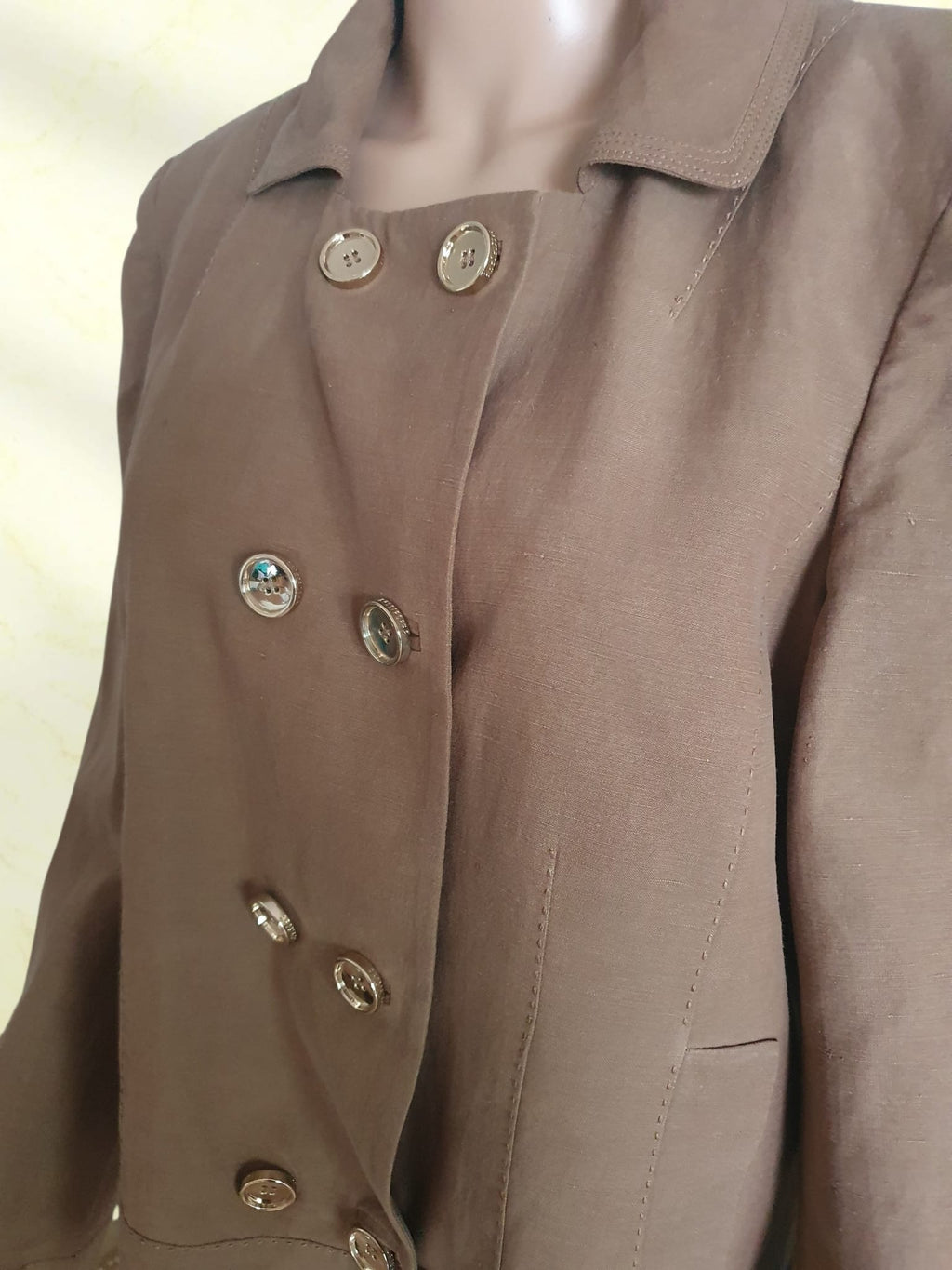 Veste Courte Croisée Apostrophe –  Soie &  Lin – Marron Camel / Chocolat T46