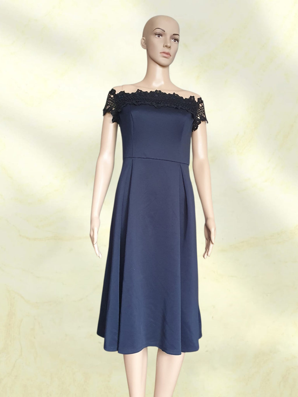 Robe de Cérémonie Bleu Marine Dorothy Perkins – Encolure Bardot & Dentelle Guipure T38