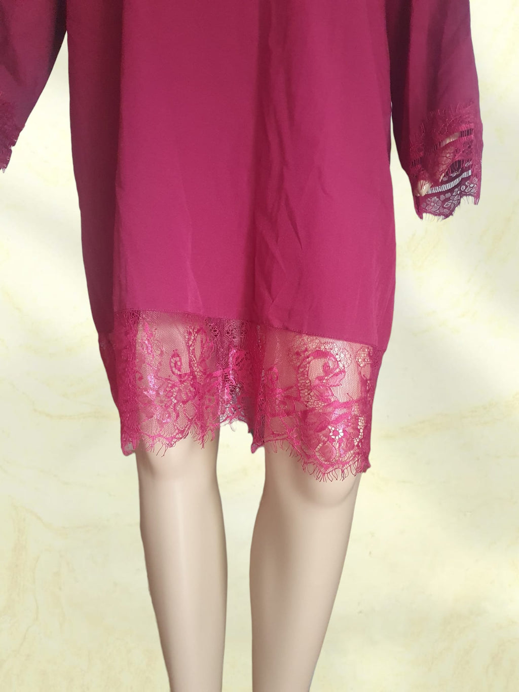 Chemise de Nuit Fluide Framboise avec Dentelle Raffinée - Blancheporte- T44