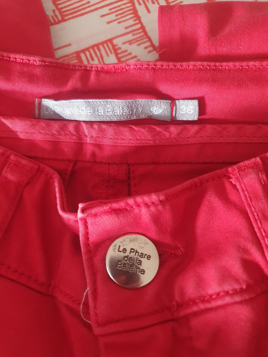 Pantalon Chino / Jeans Femme Rouge Vif - Le Phare de la Baleine (Taille 36)
