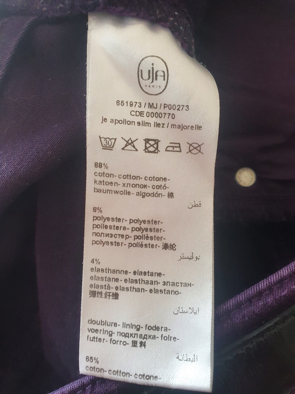 Jean Slim Violet Femme - Un Jour Ailleurs - Modèle Apollon Stretch T46