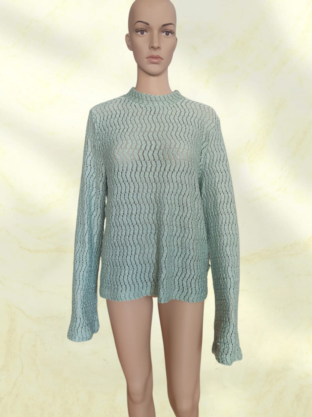 Pull Vert Sauge en Maille Ajourée Cache Cache - T42