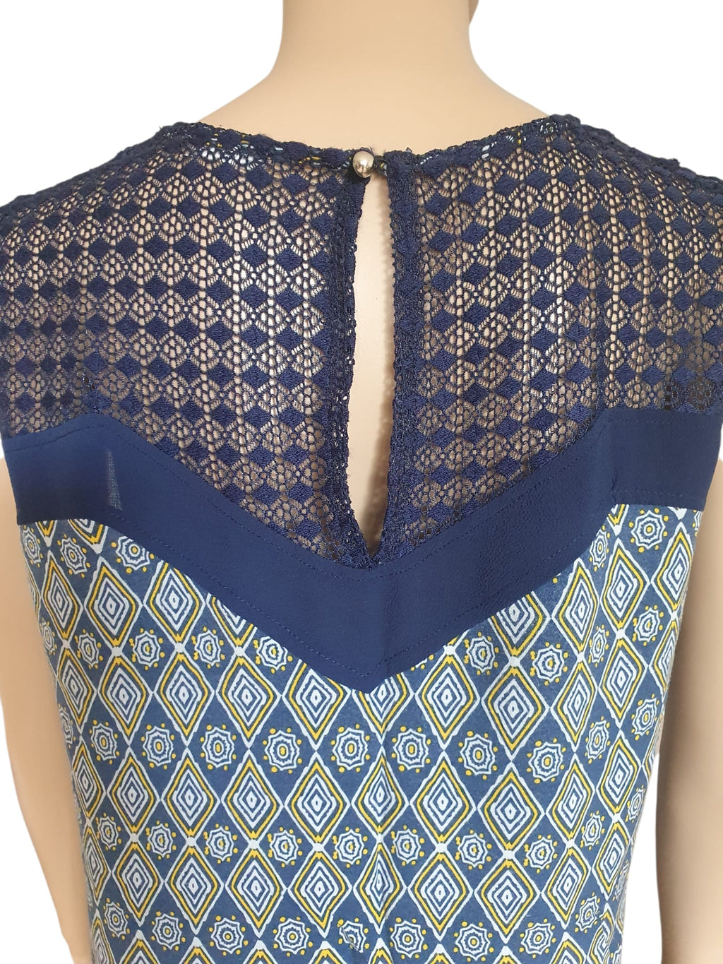 Robe d'Été Bleue Formul – Détails Dentelle & Imprimé Géométrique – Taille 42