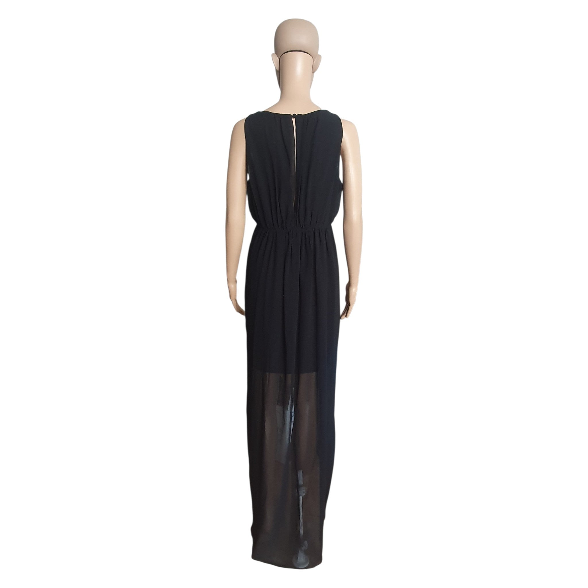 Robe Longue Noire Asymétrique en Voile Fluide - T38/40