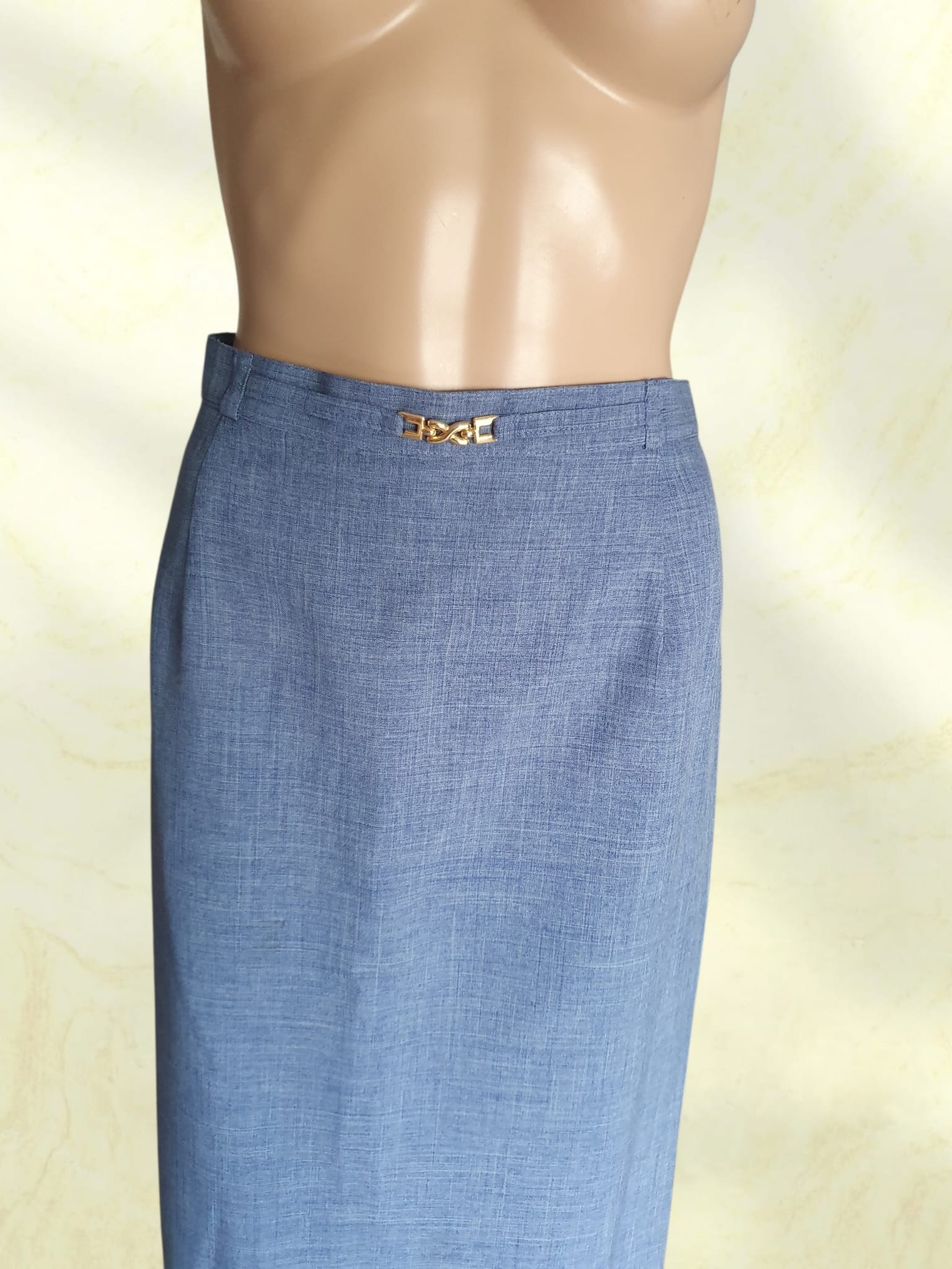 Jupe Crayon Vintage Bleue à Détail Doré – Marilyn de Perel Paris T44