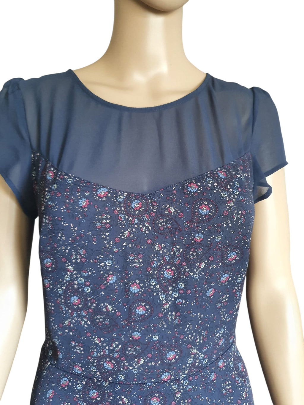🌸 Robe d’Été Bleu Nuit  – Style Romantique & Léger - Taille 36 (S)
