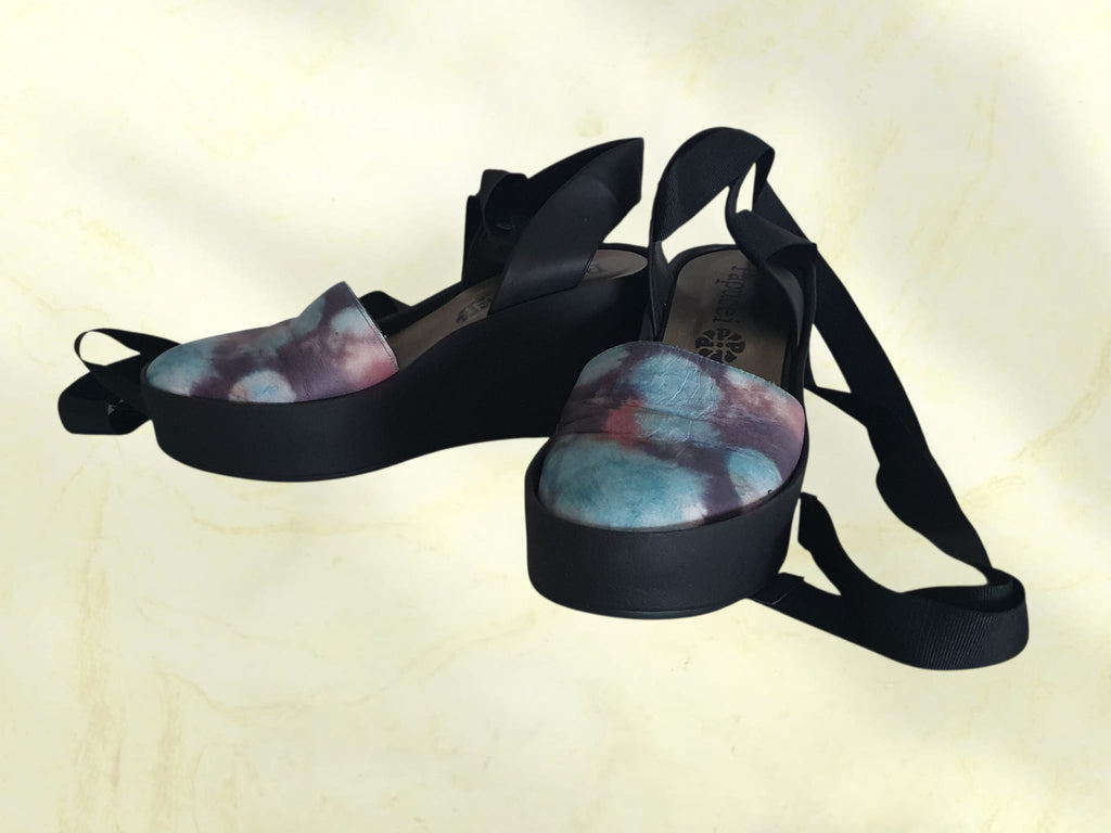 🎨 Sandales Plateformes "Arty" Papucei – Cuir Marbré & Rubans à Nouer P40