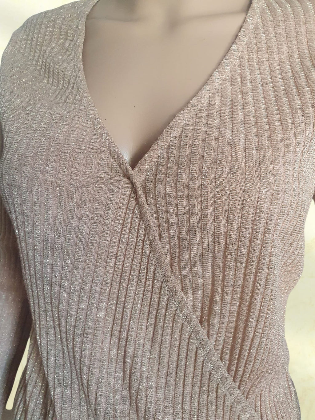 Top Effet Cache-Cœur Lurex Rose Poudré / Beige Irisé - Promod (Taille S / 36)