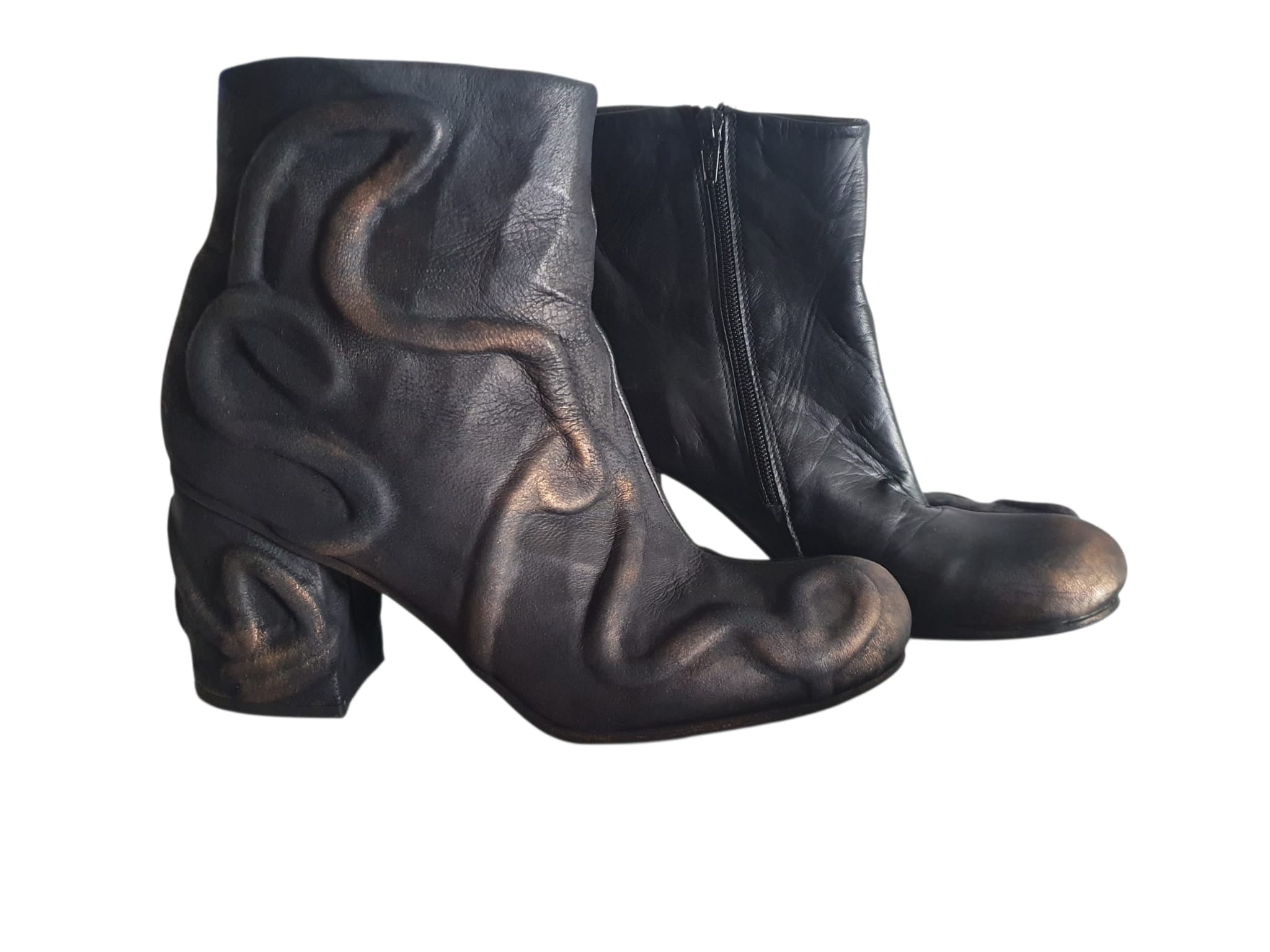 Bottines en Cuir de Créateur Papucei – Modèle Sculptural Noir & Bronze - Pointure 40