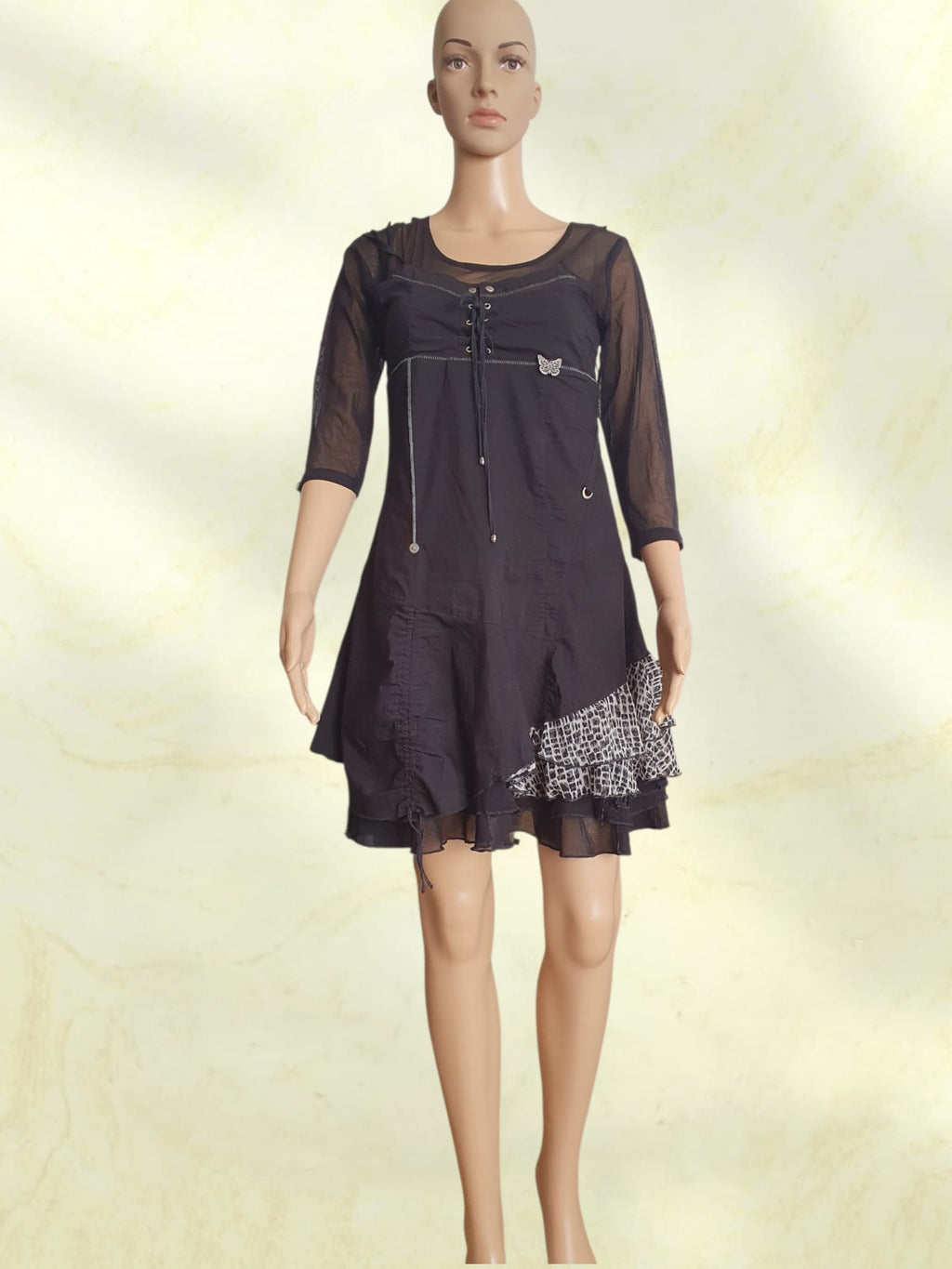 Robe Noire Bohème Rock & Mesh – Style Gothique Chic – K Woman T38