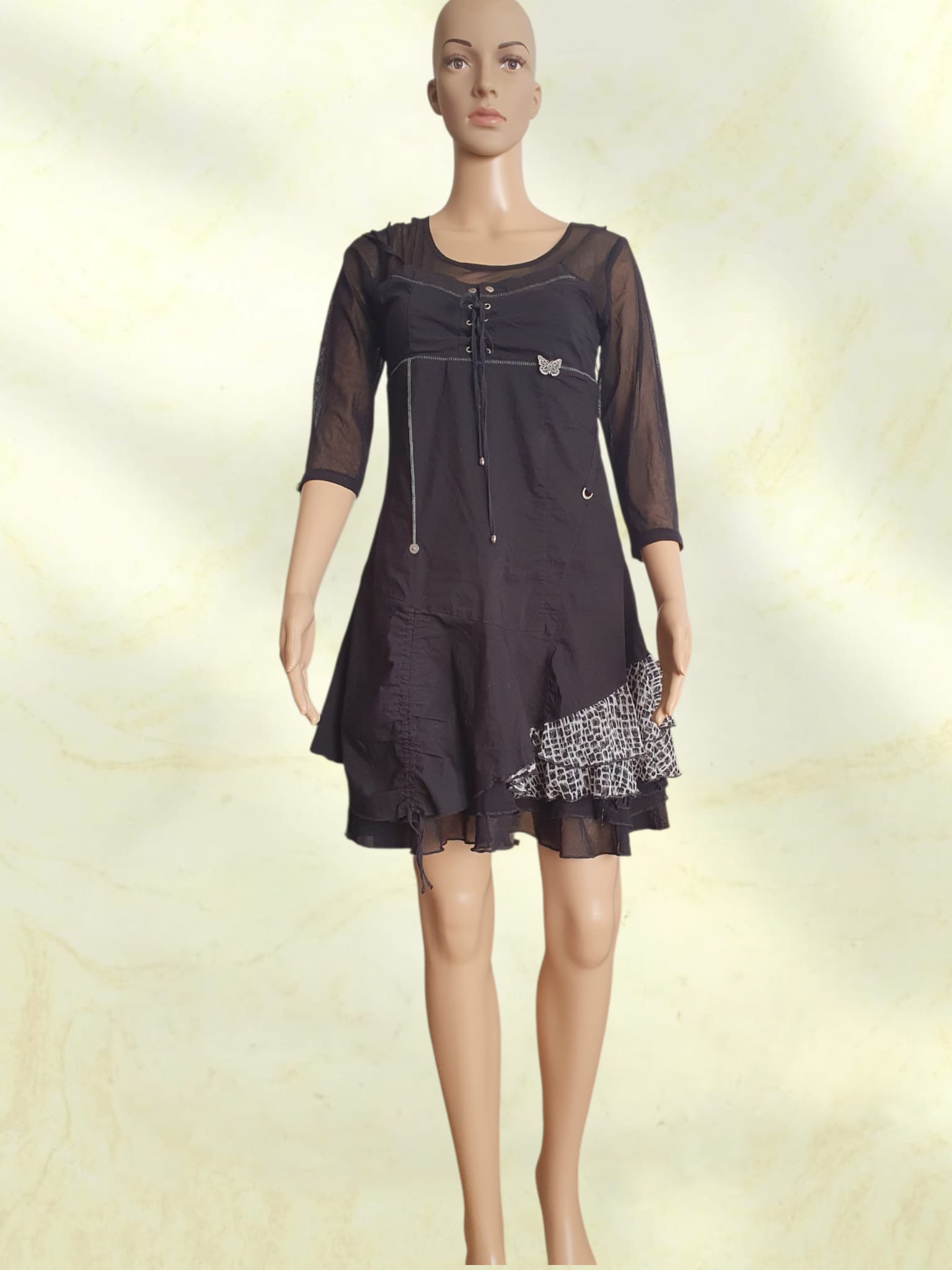 Robe Noire Bohème Rock & Mesh – Style Gothique Chic – K Woman T38