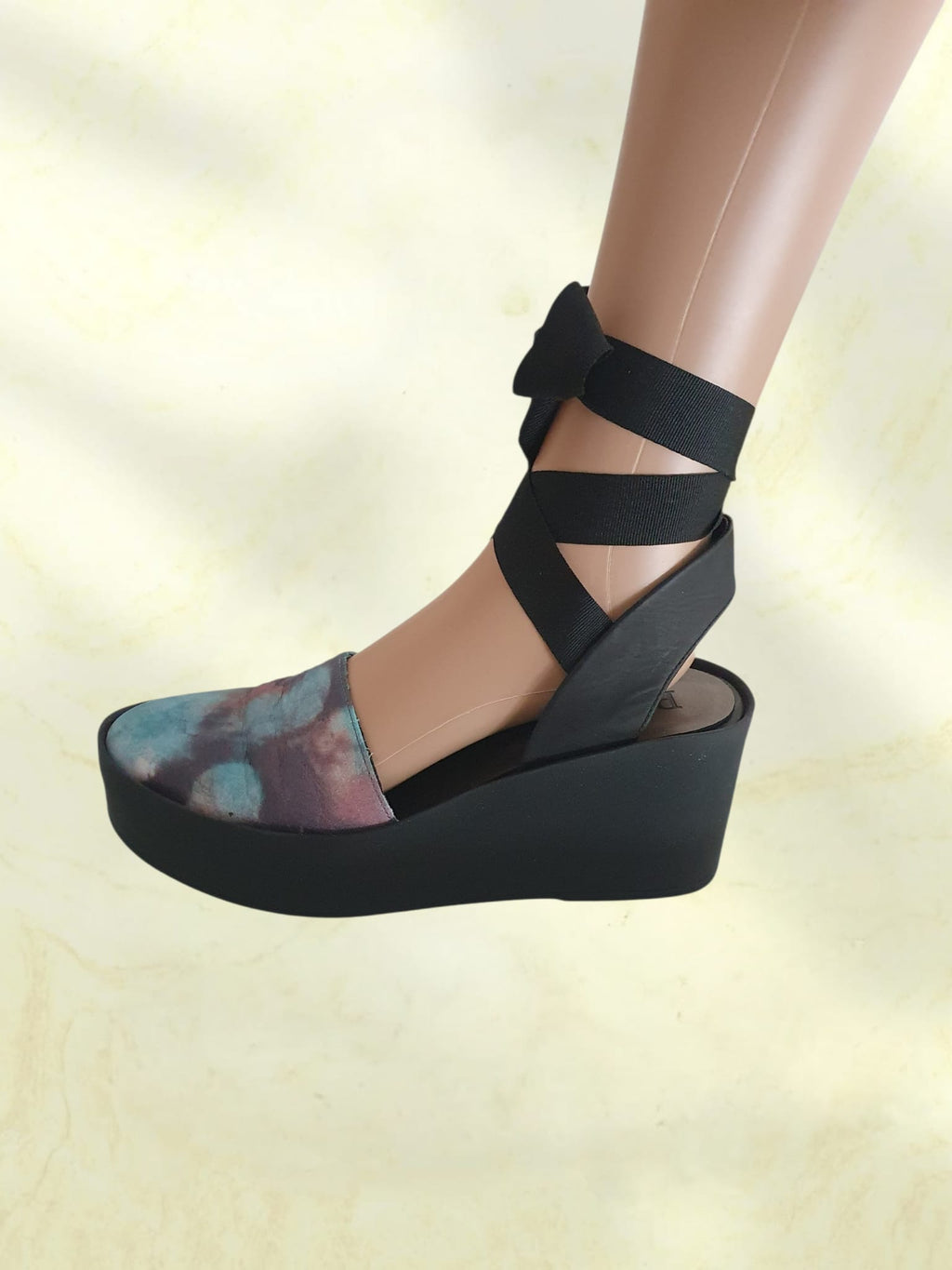 🎨 Sandales Plateformes "Arty" Papucei – Cuir Marbré & Rubans à Nouer P40