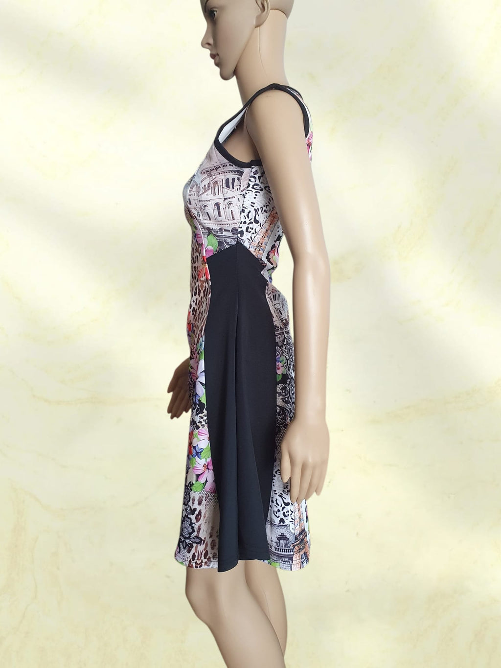 Robe Trapèze Femme Originale - Imprimé Paris & Fleurs - Marque Cocoon - Taille M