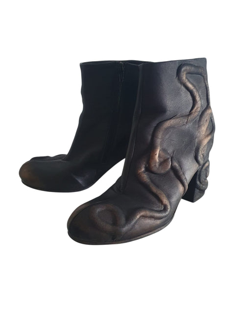 Bottines en Cuir de Créateur Papucei – Modèle Sculptural Noir & Bronze - Pointure 40