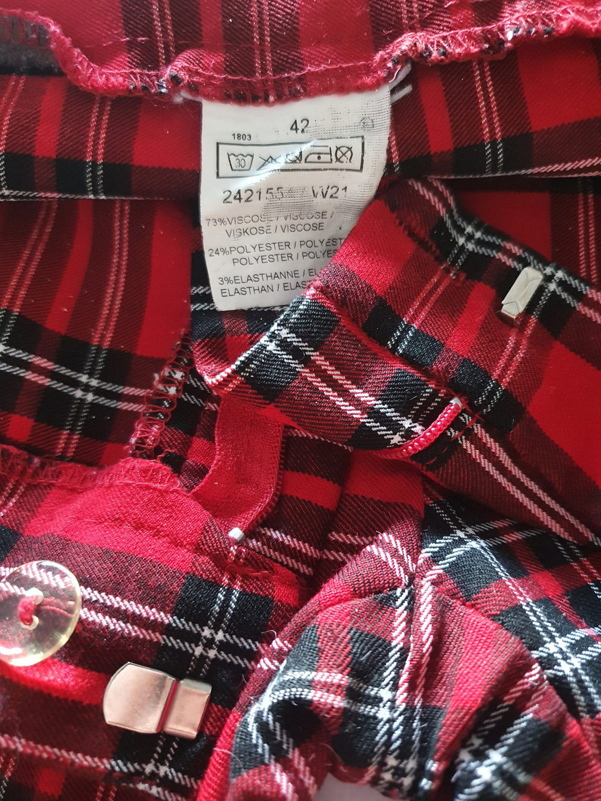 Pantalon Écossais Rouge Femme Taille Haute Imprimé Tartan - T42