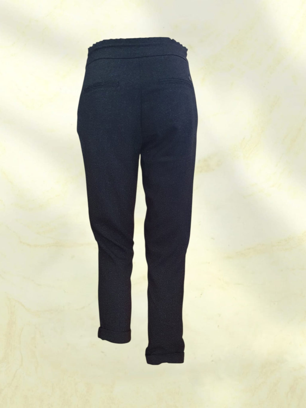 Pantalon Carotte Gris Anthracite Effet Moucheté - Taille Haute & Chic - T36