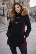 Manteau Maje Ganxia, Duffle Coat laine et fourrure 