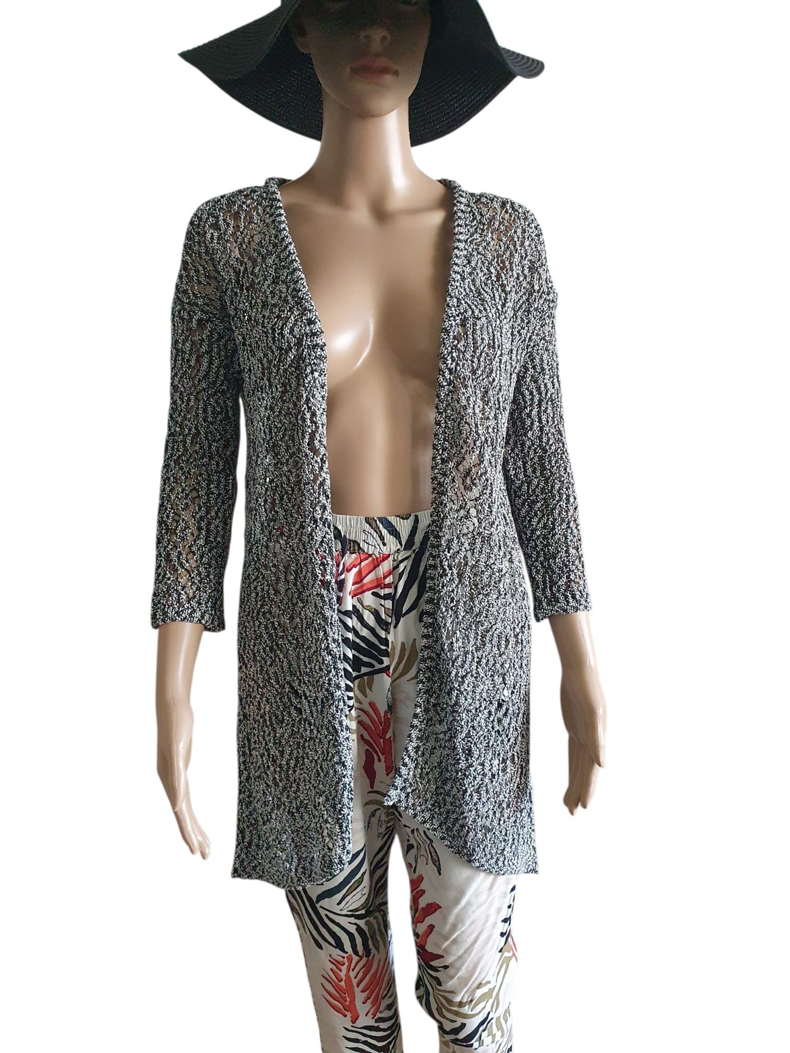 Gilet Long Maille Ajourée- Style Bohème-chic- Neuf T34