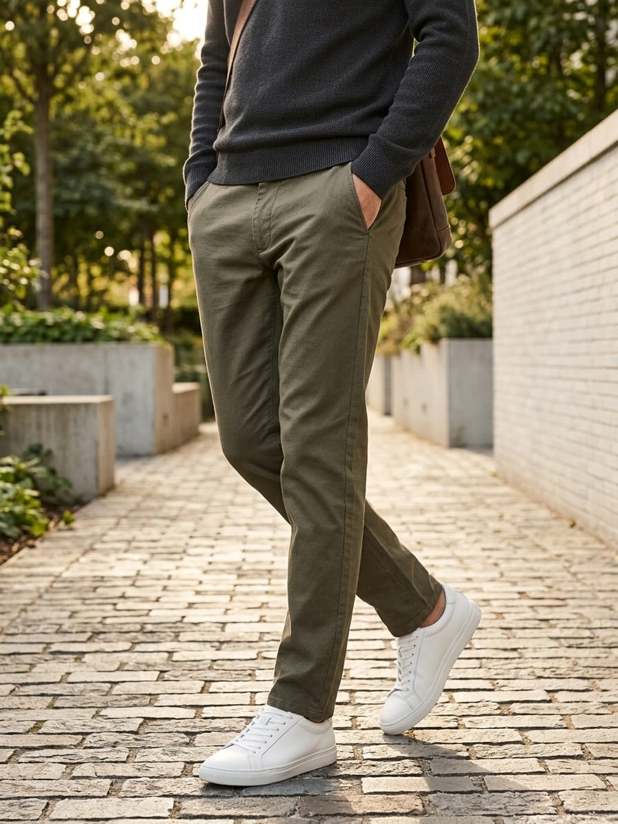 Pantalon chino Homme IKKS Men Straight Regular Vert Kaki / Olive - T40