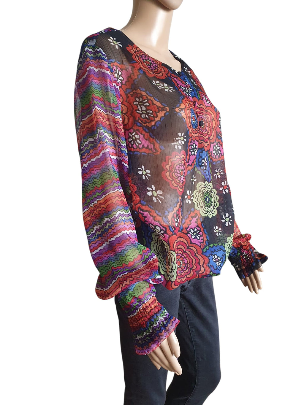 Tunique Voile Transparent Desigual – Imprimé Floral & Portrait Arty T42