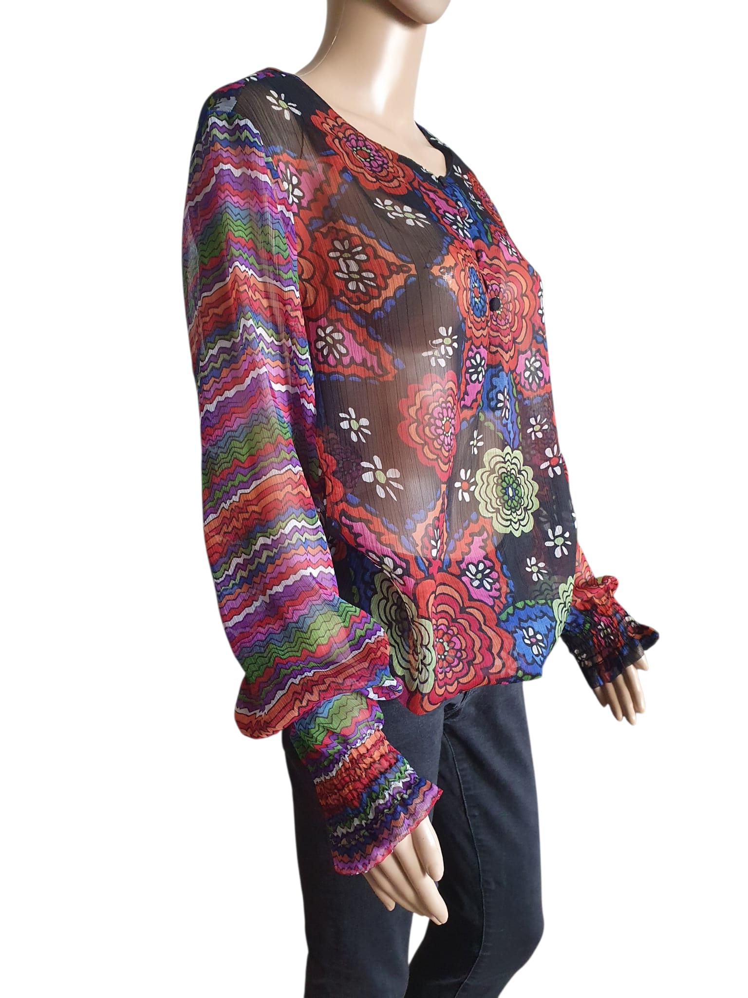 Tunique Voile Transparent Desigual – Imprimé Floral & Portrait Arty T42