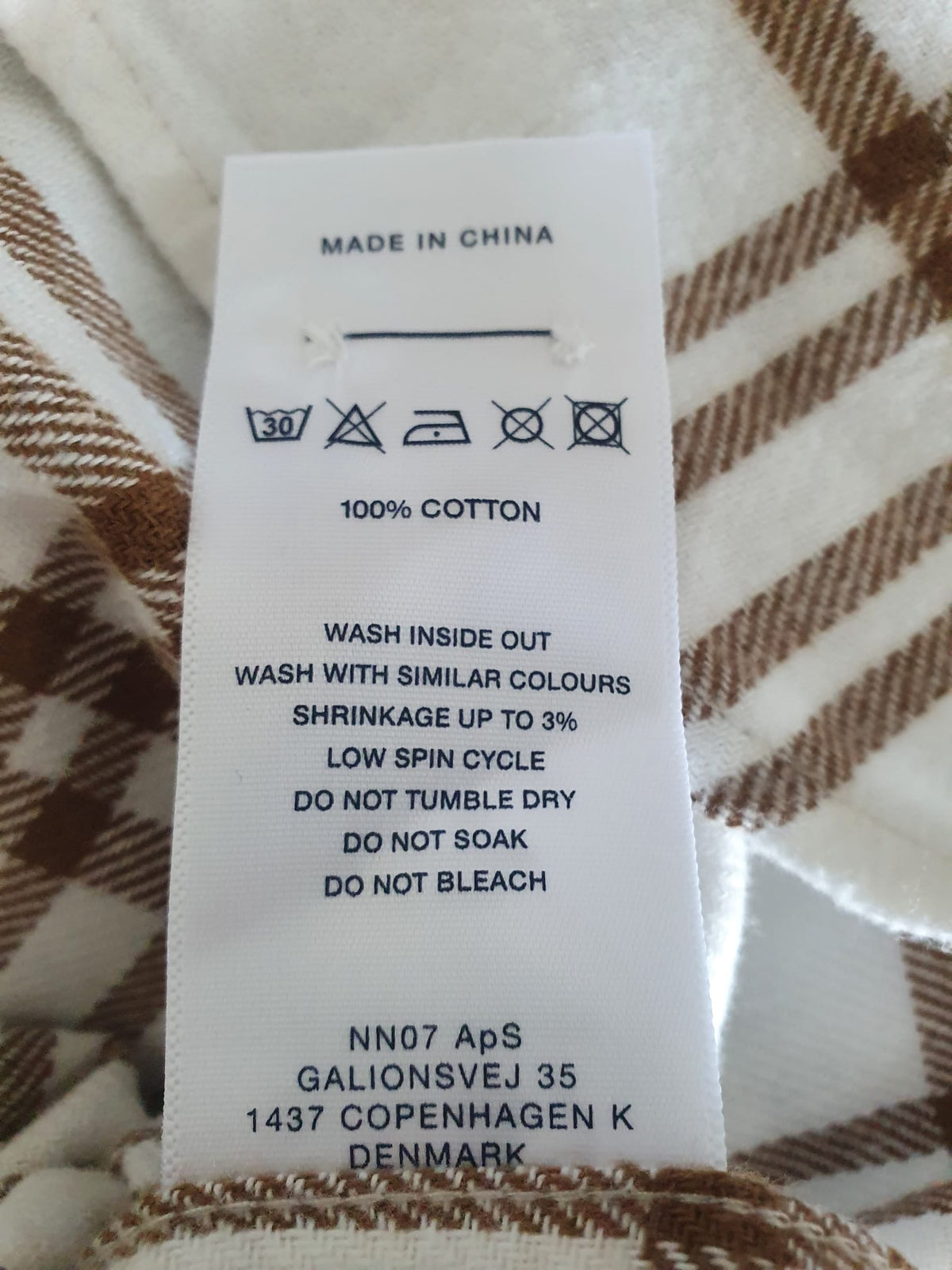 Chemise en Coton Homme NN07 New Arne 5166 – Carreaux Marron & Blanc - Taille S - Neuve avec Étiquette