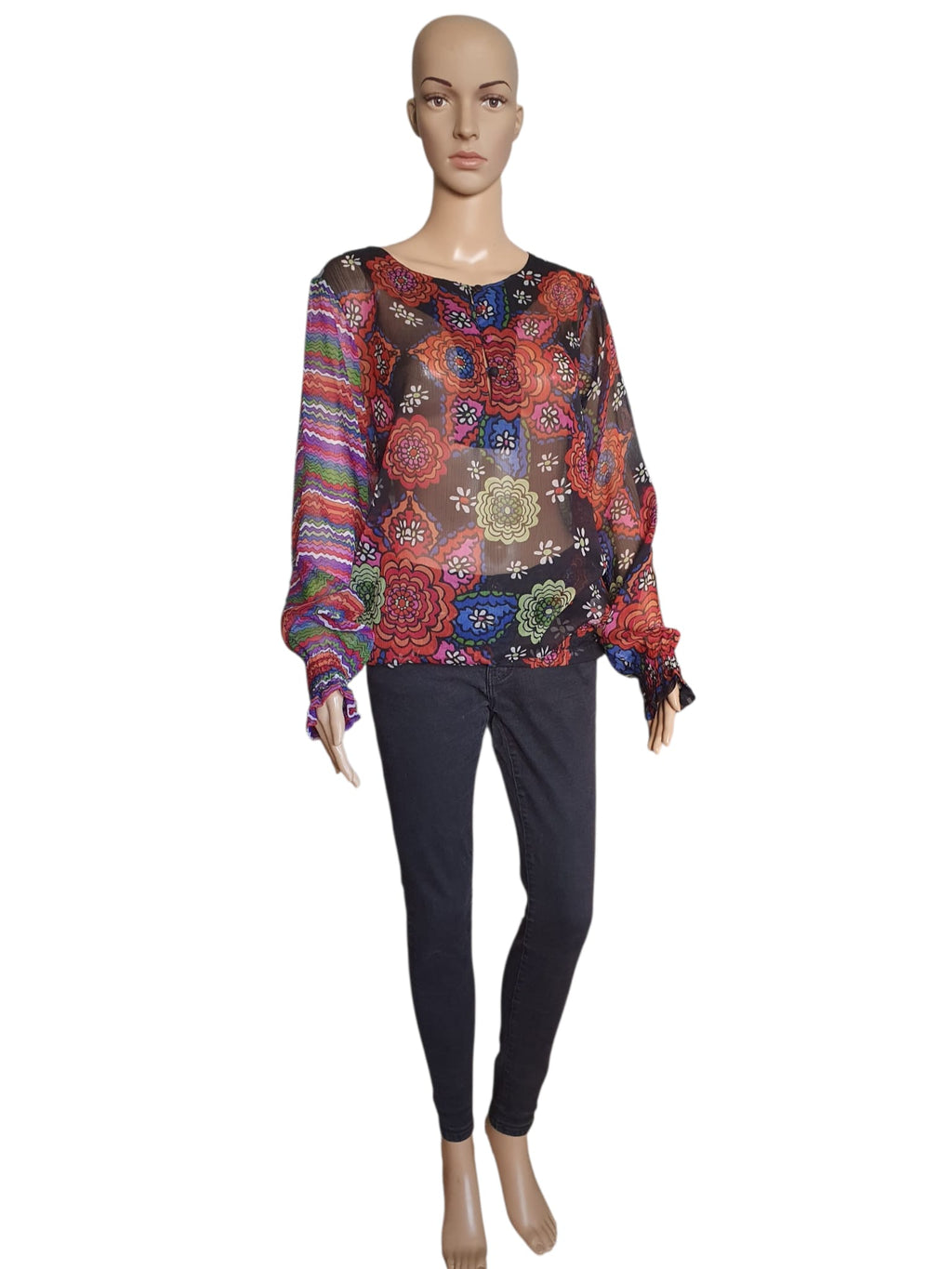 Tunique Voile Transparent Desigual – Imprimé Floral & Portrait Arty T42