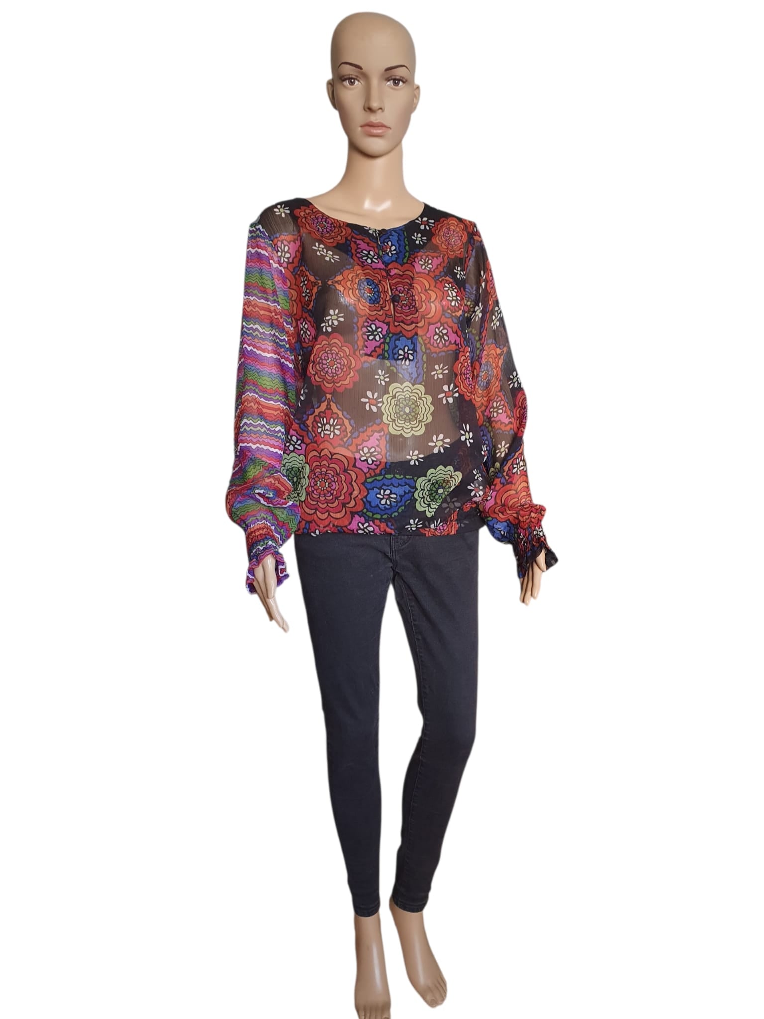 Tunique Voile Transparent Desigual – Imprimé Floral & Portrait Arty T42