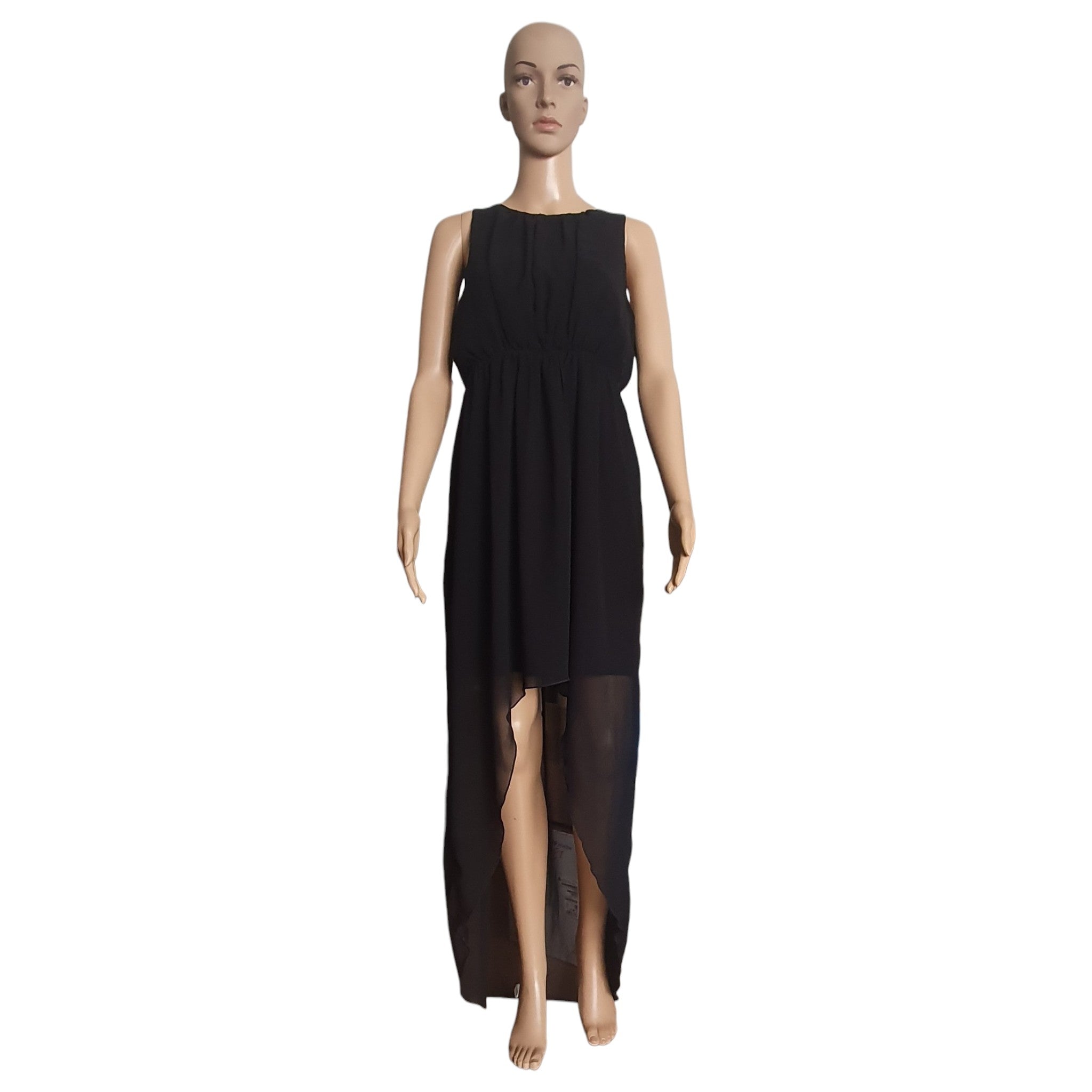 Robe Longue Noire Asymétrique en Voile Fluide - T38/40