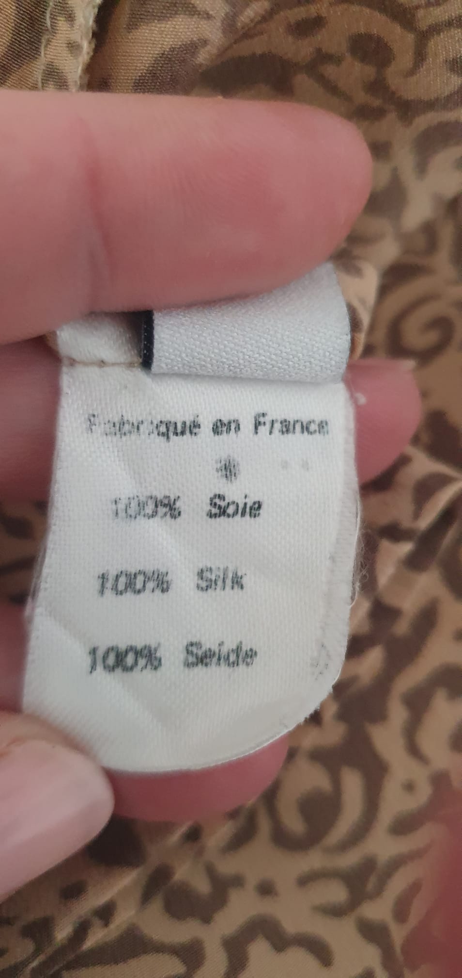 Chemise Vintage Apostrophe en Soie Beige et Marron – Fabriquée en France – Taille 44