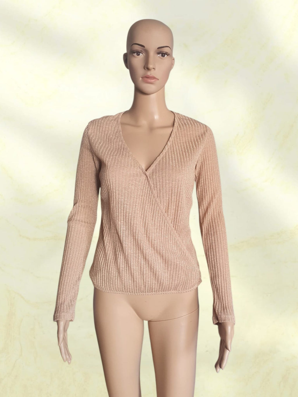 Top Effet Cache-Cœur Lurex Rose Poudré / Beige Irisé - Promod (Taille S / 36)
