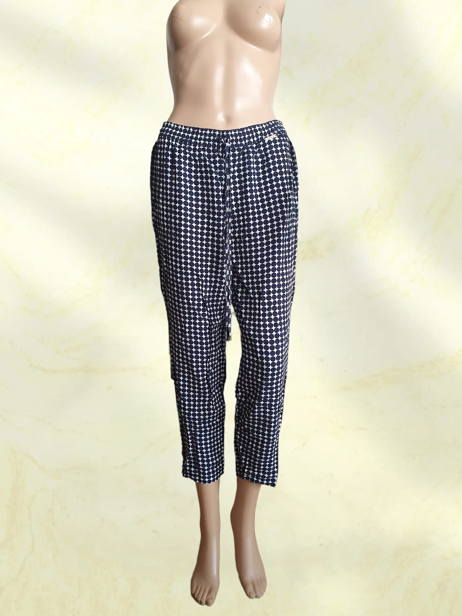 Pantalon d'été Fluide Liu Jo Jeans - Imprimé Géométrique Bleu & Blanc T40