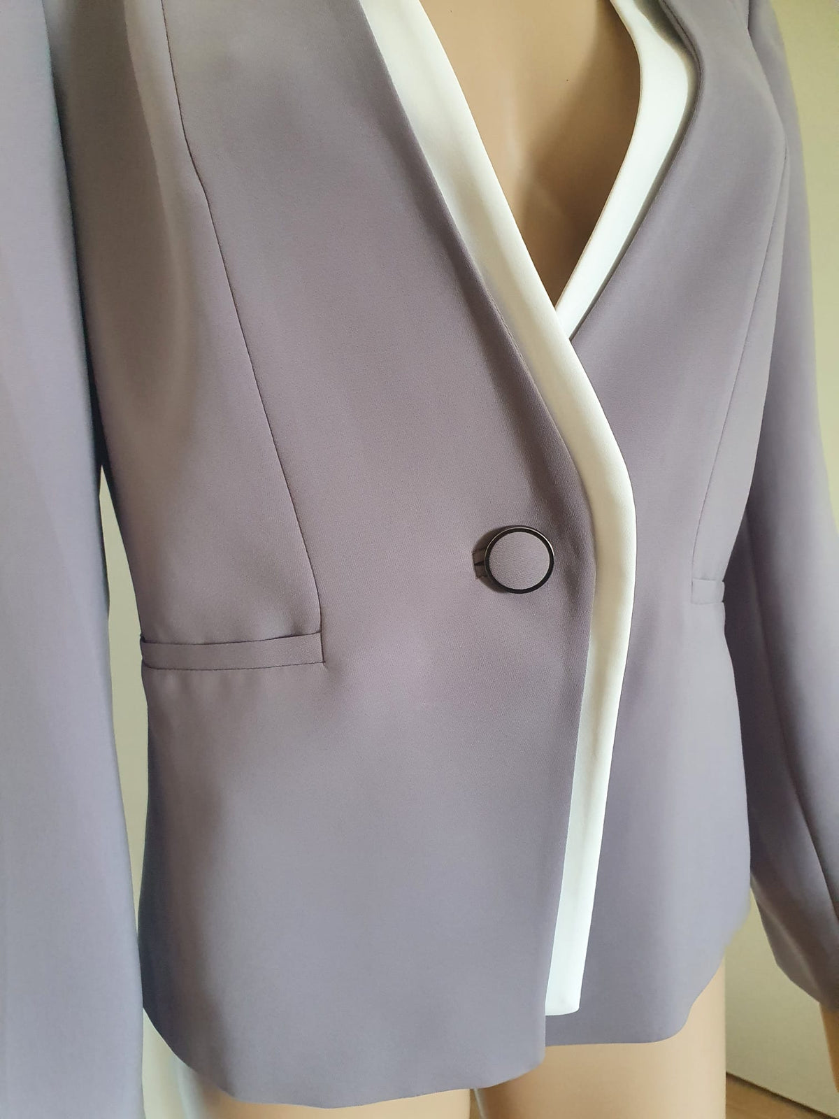 Blazer Élégant Femme Un Jour Ailleurs - Gris/Mauve, Neuf, Col Amovible, Taille FR 38 / DE 36