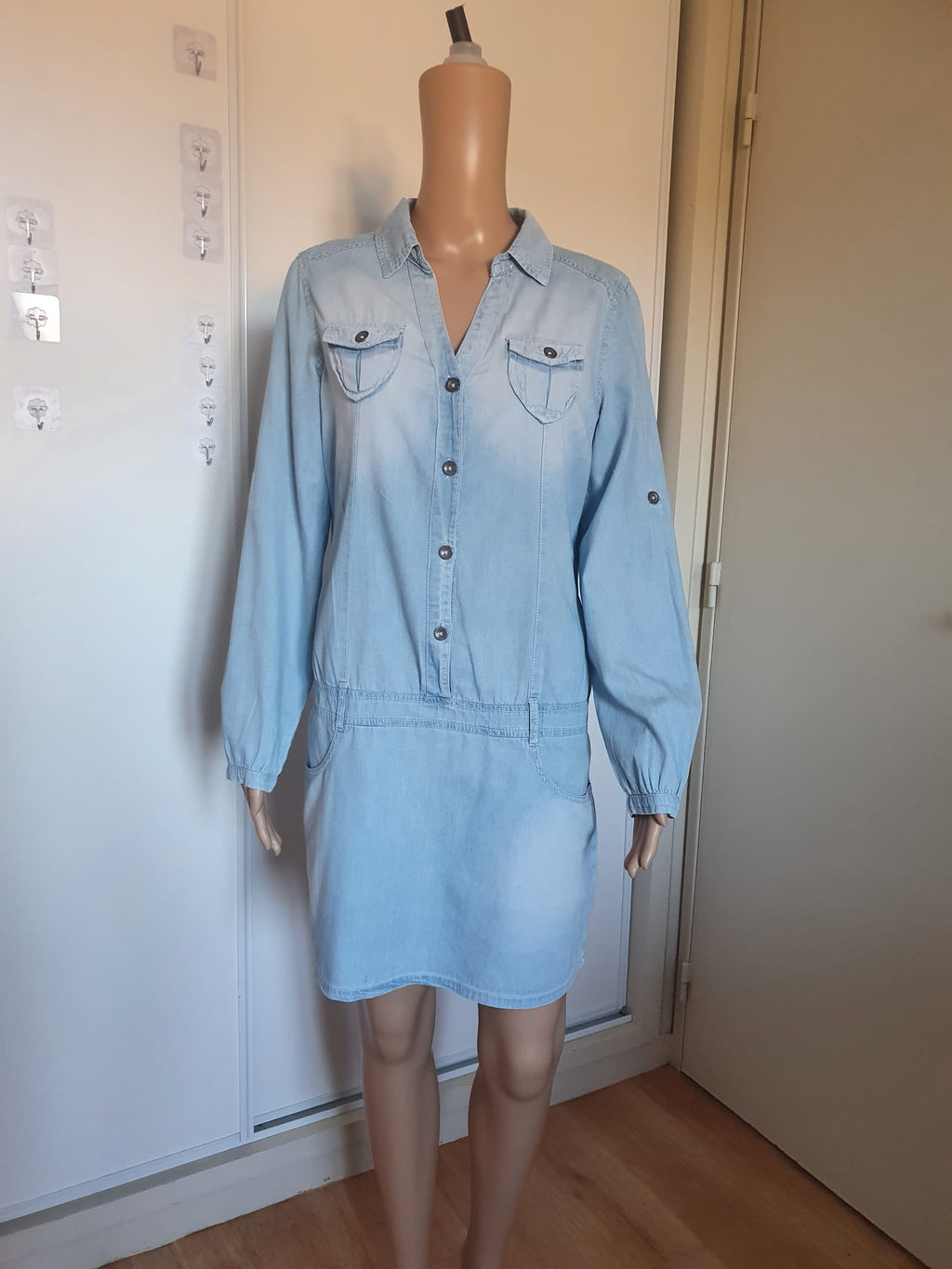 Robe Chemise en Jean Léger Bleu Clair - Style Safari & Casual - Cache Cache T40