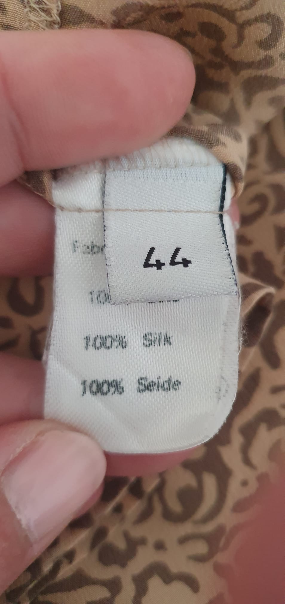 Chemise Vintage Apostrophe en Soie Beige et Marron – Fabriquée en France – Taille 44