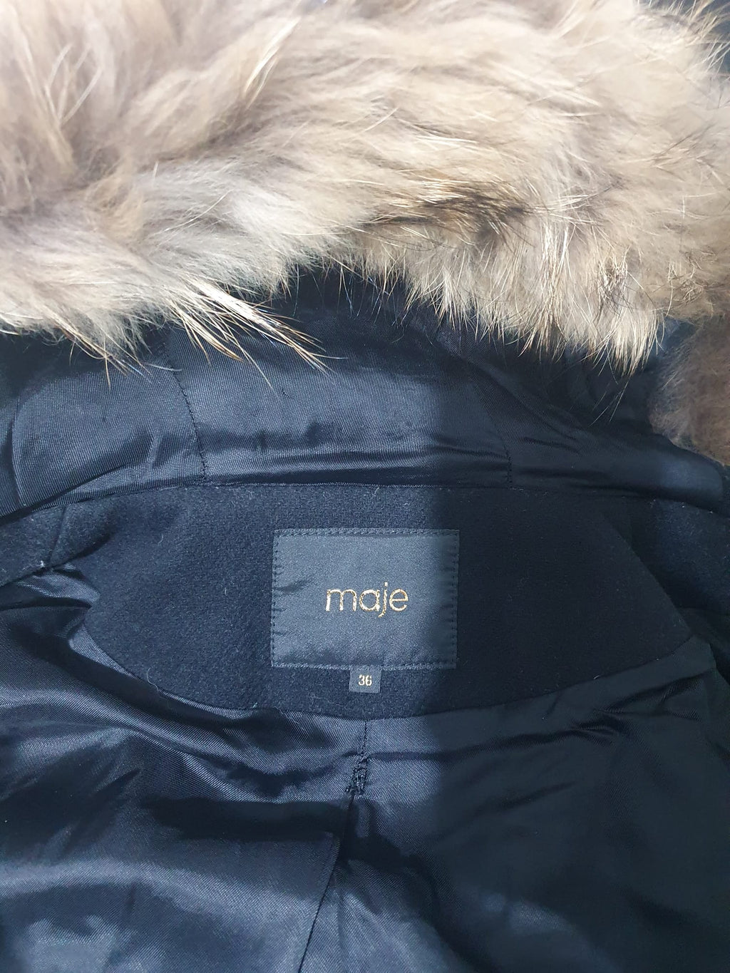 Duffle-Coat Maje "Ganxia"- Laine et Fourrure- Taille 36