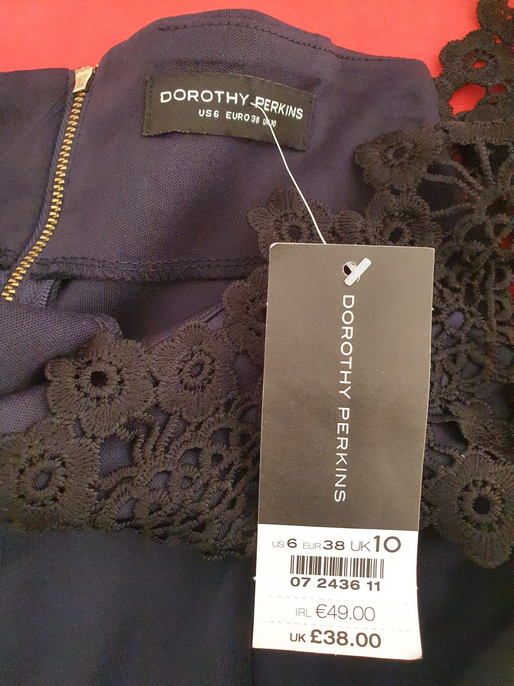 Robe de Cérémonie Bleu Marine Dorothy Perkins – Encolure Bardot & Dentelle Guipure T38