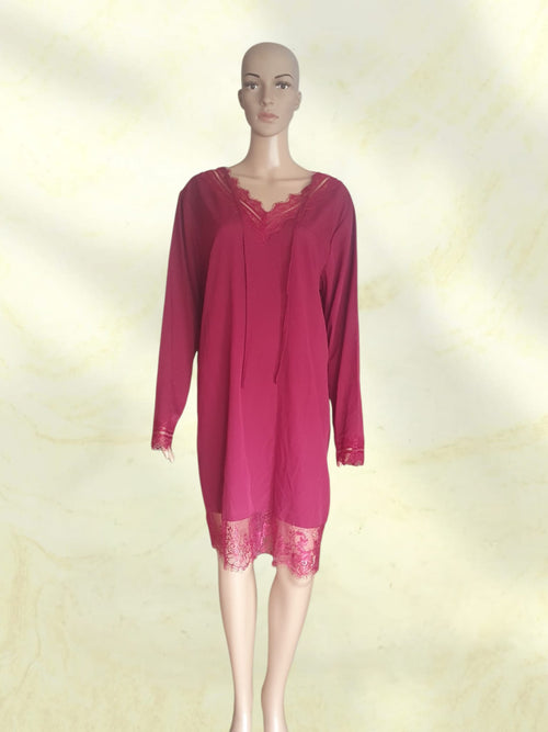 Chemise de Nuit Fluide Framboise avec Dentelle Raffinée - Blancheporte- T44